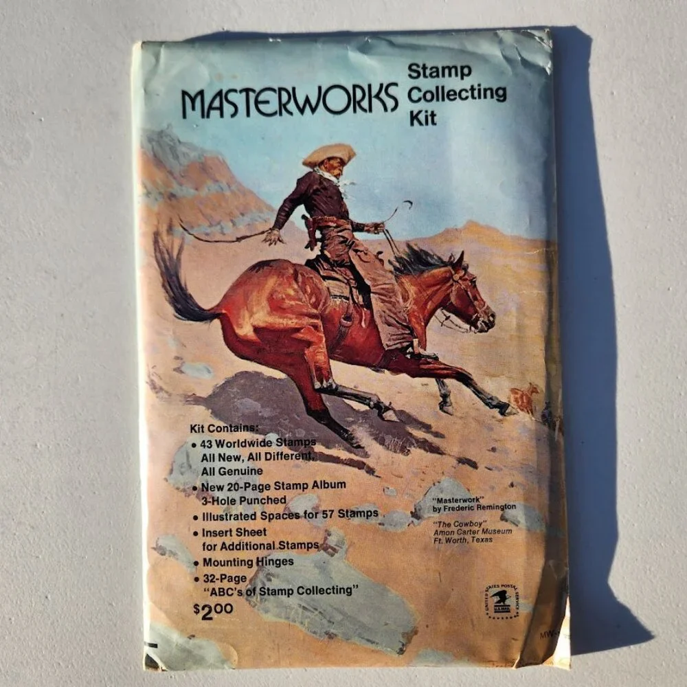 New Masterworks Stamp Collecting Kit 43 Stamps Album book VINTAGE from the USPS